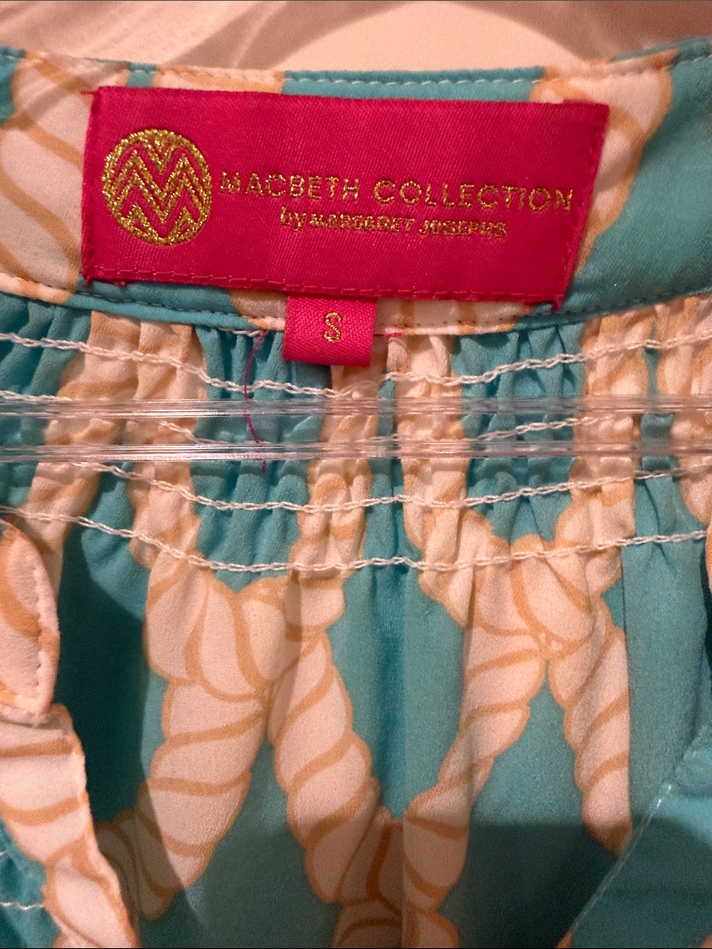 Macbeth Collection Turquoise Rope Print Blouse Size Small - Picture 2 of 3